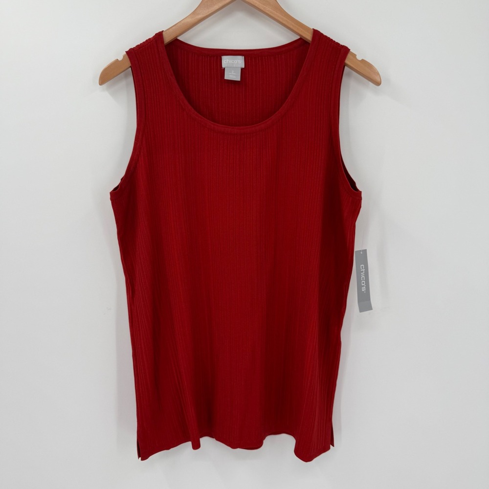 NWT Chico's Spiced Red Ribbed Tank Sweater Sleeveless Knit Top Size 2 Large